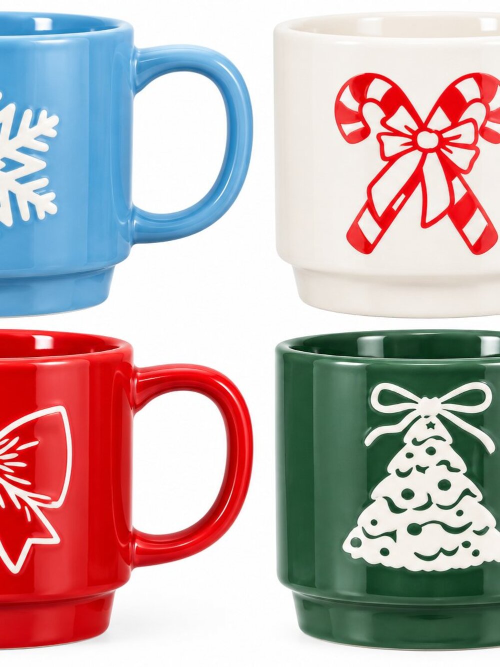 Christmas Ceramic Coffee Mugs Set of 4, 12 oz Assorted Holiday Designs